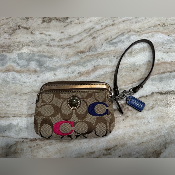 Coach Accessories - Coach Poppy Wristlet with colorful Accent Cs and bronze handle